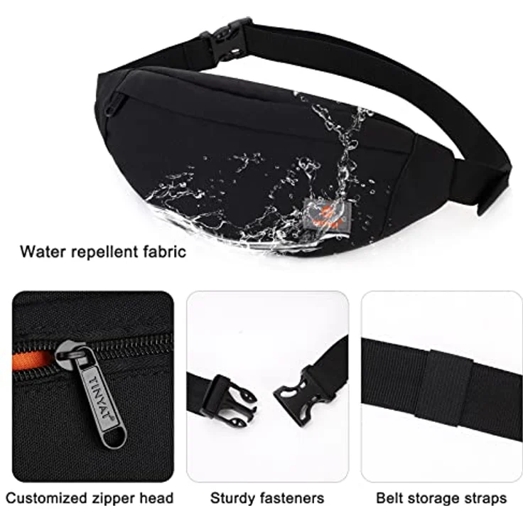 TINYAT Bauchtasche Gürteltasche, wasserfest und super leicht, 31x12x12 cm, Schwarz, für Wandern und Sportarten – Bild 5