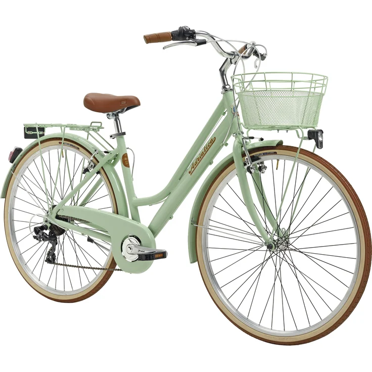 Cityräder Cityfahrrad 28 Zoll RETRO Lady Grün inkl. Korb, leichter Aluminium Rahmen, Shimano-Kettenschaltung