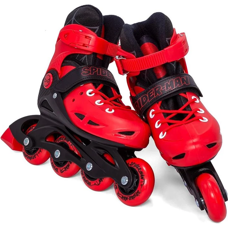 Spider-Man Inline Hard Boot Rollerskates, verstellbar von Größe 30 bis 33, mit PU Rollen 64mm und stabiler Knöchelunterstützung