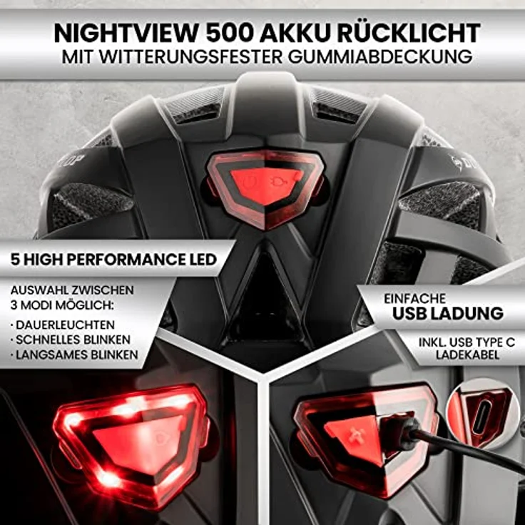 Dunlop Sports Fahrradhelm mit Licht, Ultraleichter Spezialhelm für Damen, Herren und Kinder, abnehmbares Visier, Rücklicht, Urban, Weiß/Schwarz, S (52-56 cm) – Bild 4