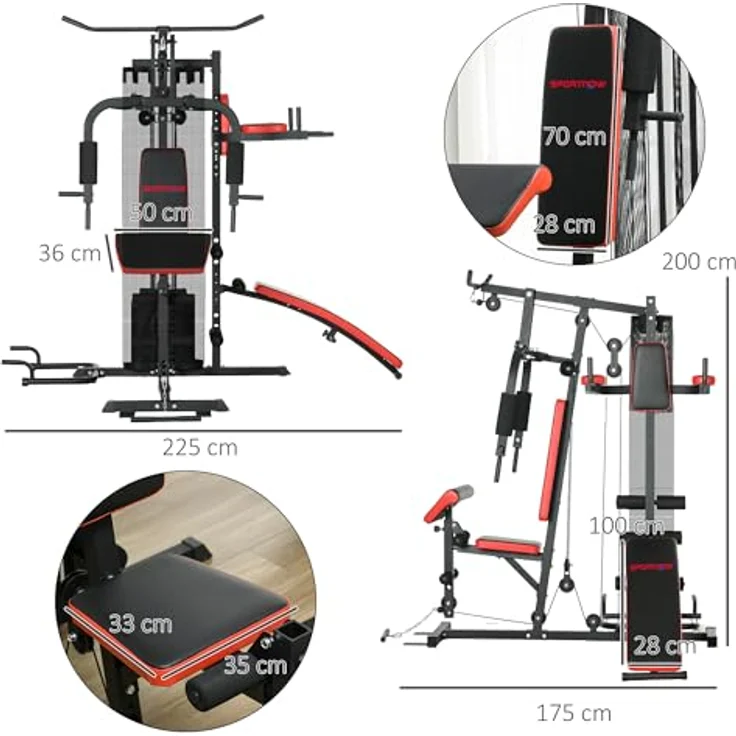SPORTNOW Kraftstation, Multifunktionale Fitnessstation mit Butterfly- & Latzugstange, Curler, Brustpresse, Sit-Up-Bank, 65 kg Gewichtsblöcken, Schwarz – Bild 5