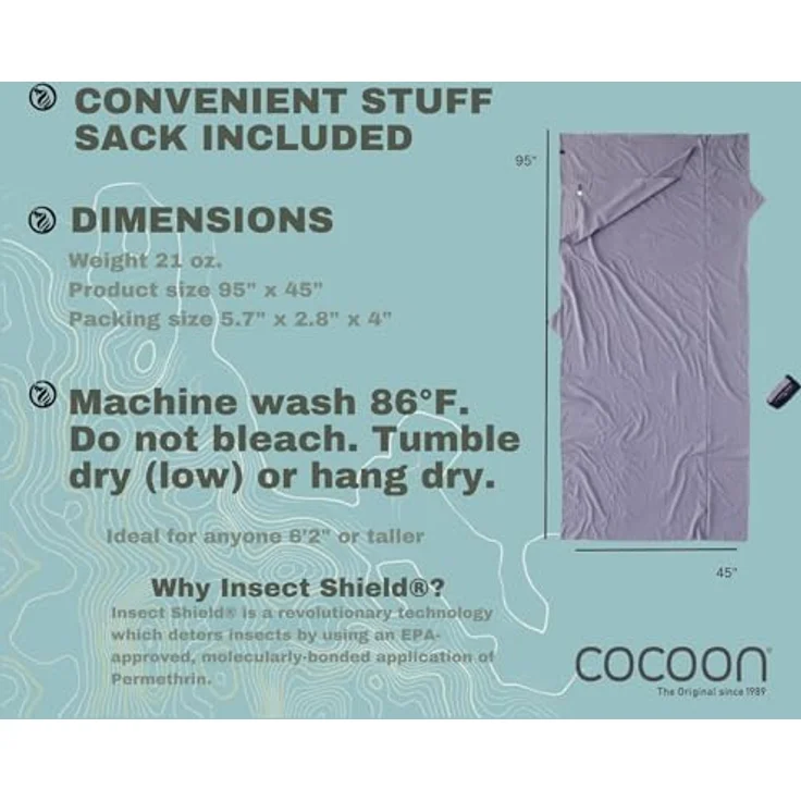 Cocoon XL Schlafsack, extrem leicht aus ägyptischer Baumwolle mit Insect Shield Insektenschutz, 230 cm – Bild 2
