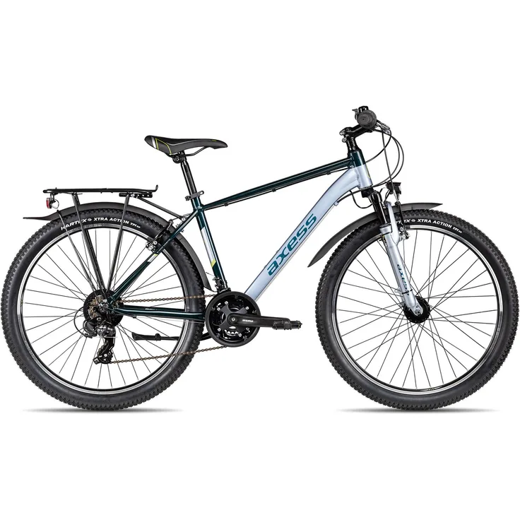 Axess Adventure 26, 26 Zoll Cityrad in Silber, 21-Gang Shimano Schaltung, LED-Beleuchtung mit Nabendynamo