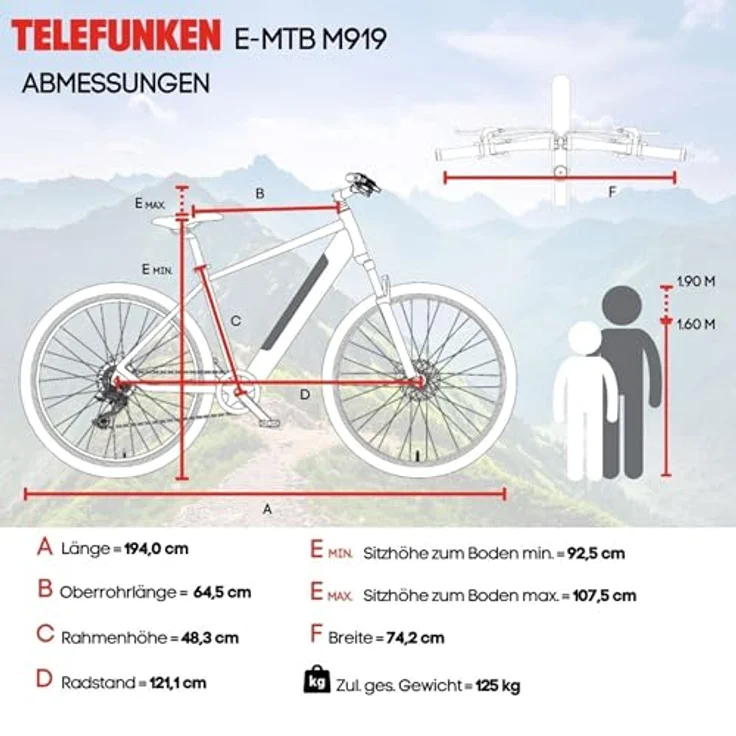 Telefunken E-Bike Aufsteiger M919, 29 Zoll E-MTB mit 7 Gang Shimano Tourney Schaltwerk, Heckmotor und 468 Wh Akku – Bild 8