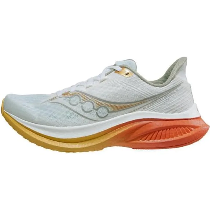 Saucony ENDORPHIN SPEED 5 Herren Laufschuhe, Wettkampfschuh für Normalpronierer, PWRRUN-Zwischensohle, IVORY/FIRE, Größe 43