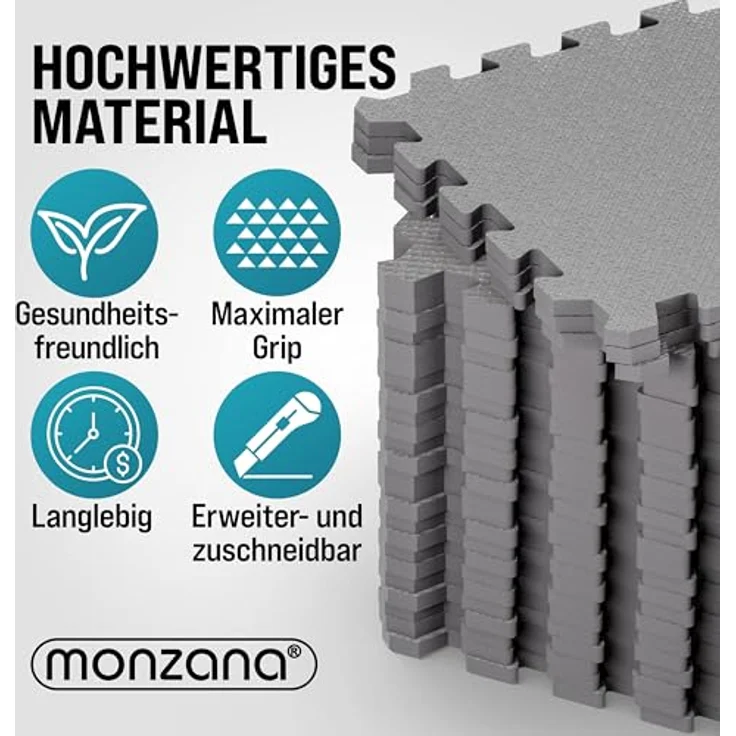 monzana Fitnessmatte (54-St), Rutschfestes EVA-Schaumstoff Bodenschutzmatten Set für Indoor und Outdoor, Grau – Bild 5