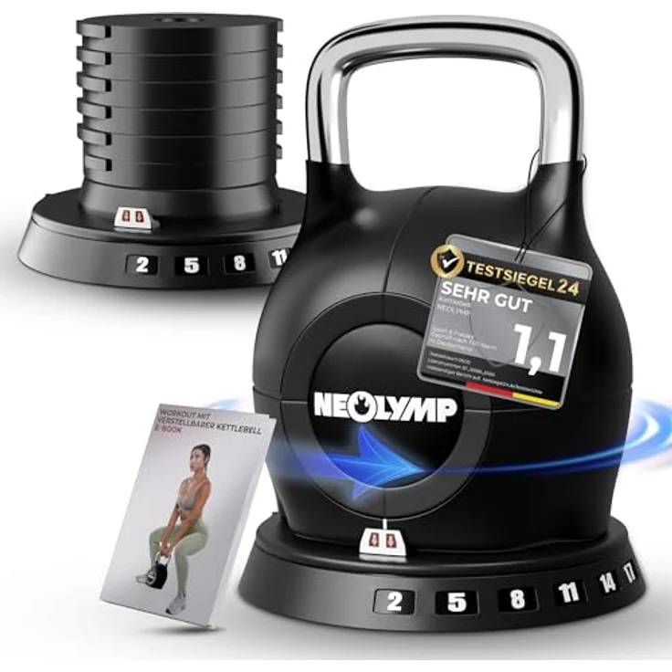 NEOLYMP Kettlebell Set 2-20 kg, verstellbare 7-in-1 Kugelhantel mit Edelstahl-Handgriff für Ganzkörper-Workout Zuhause – Bild 1