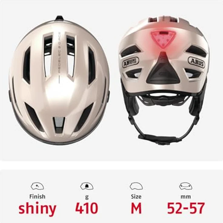Abus Pedelec 2.0 Ace, Velohelm 52-57 cm mit Regenhaube und LED Licht – Bild 3