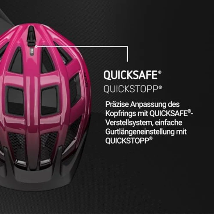 KED Crom Fahrradhelm, Mountainbike- und Trekkinghelm mit LED Rücklicht, FIDLOCK Verschluss und Insektenschutznetz, Pink Black Glossy, Größe 57-62 (L) – Bild 4
