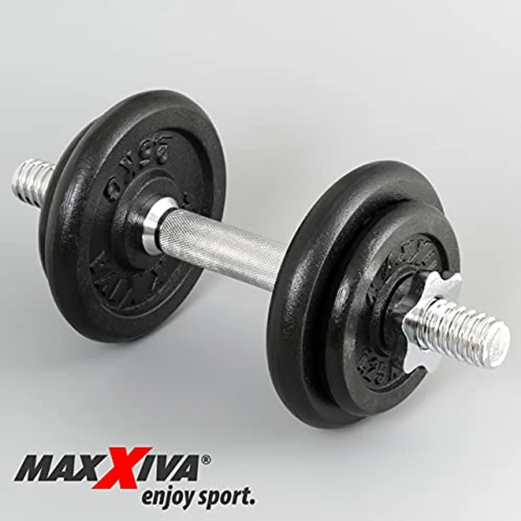 MAXXIVA® Kurzhantel-Set Gusseisen 2x10 kg 8 Gewichtsscheiben Sternverschluss Hantelset für Kraftsport Muskelaufbau Workouts Bodybuilding Reha 20 kg – Bild 5