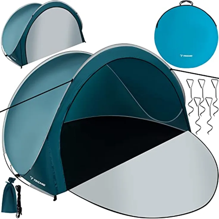 Trizand Strandzelt, halboffen mit Pop-up-Design, für 3 Personen, blau/weiß, 1.35 kg