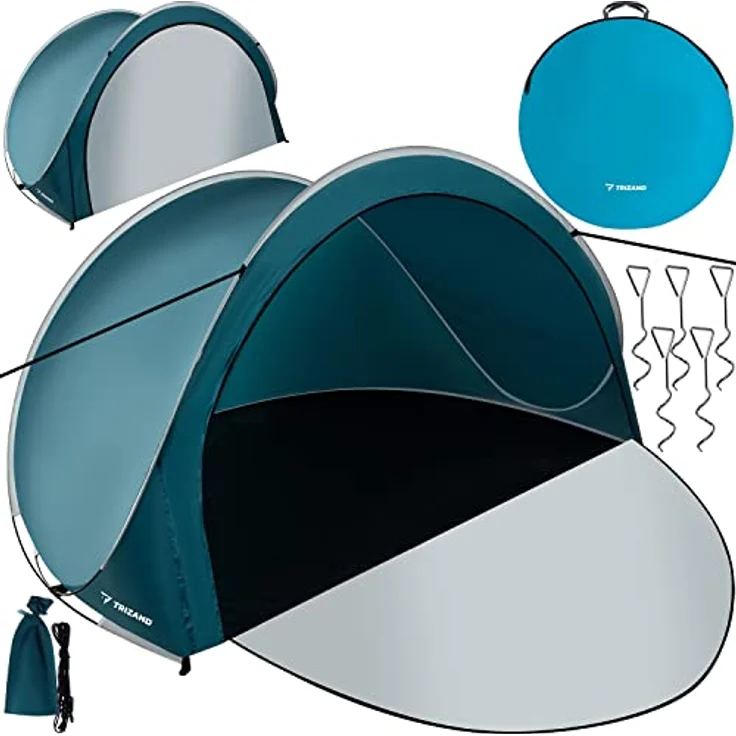 Trizand Strandzelt, halboffen mit Pop-up-Design, für 3 Personen, blau/weiß, 1.35 kg – Bild 1