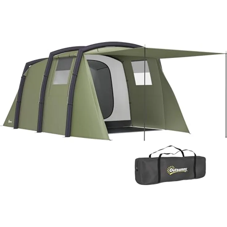 Outsunny Aufblasbares Zelt für 3-6 Personen, Outdoor Familienzelt mit UV50+ Schutz, schnellem Aufbau und Luftpumpe, winddicht für 3 Jahreszeiten