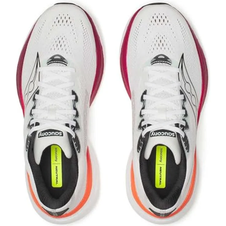 Saucony RIDE 19 Herren Laufschuhe, White/Crimson, Atmungsaktives Mesh, PWRRUN+ Zwischensohle, 8 mm Sprengung, optimal für Normalpronierer – Bild 6