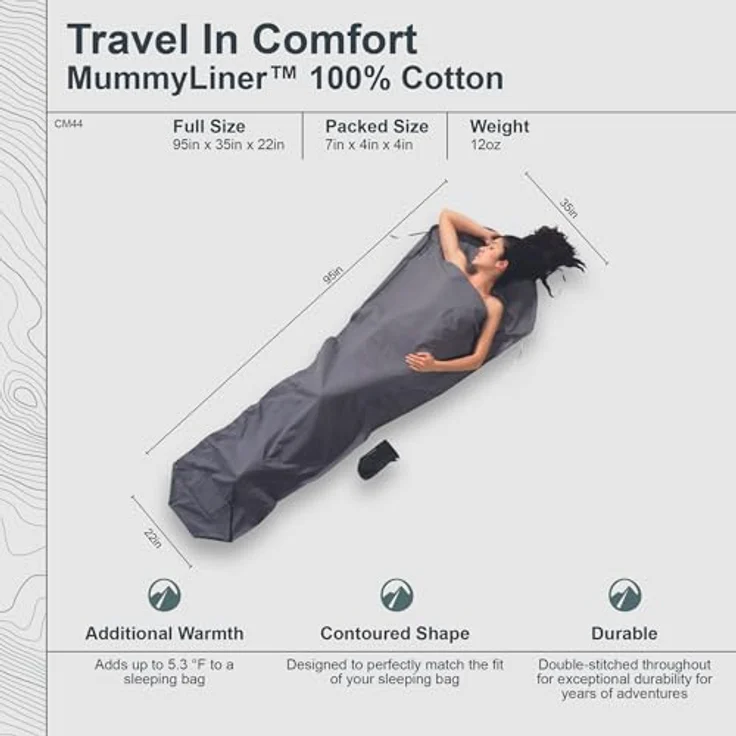 COCOON Cotton MummyLiner - Extrem leichter Innenschlafsack, Elephant Grey – Bild 3
