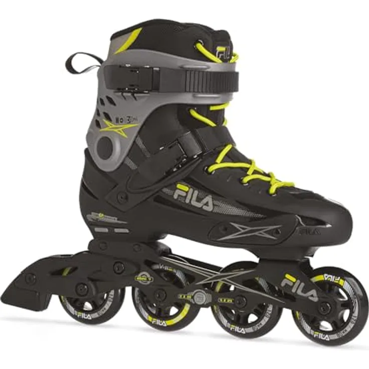 FILA SKATES Houdini Inline Skate für Herren, 80mm Räder, ABEC 7 Lager, Aluminiumrahmen, schwarz/grau/lime, Größe 43