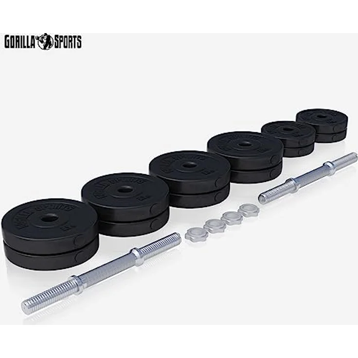 GORILLA SPORTS® Kurzhantelset 20kg/30kg - 2er Set, Ø 30mm, 2x Kurzhantelstangen, mit 4 Sternverschlüsse, Griff gerändelt, aus Kunststoff - Hantelset, Kurzhanteln, Hanteln, Kurzhantel Set – Bild 2