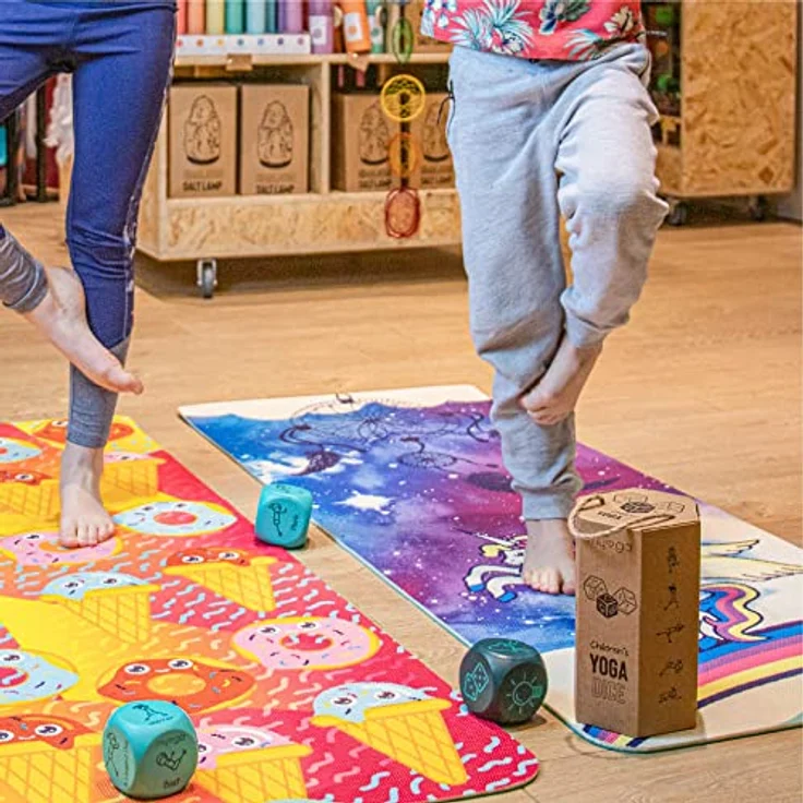 Myga Kinder Yogamatte Einhorn Sweet Dreams, rutschfest, 6 mm dick, 150 cm x 55 cm, inkl. Yoga-Posen auf Rückseite, ideal für Yoga und Spiel – Bild 2