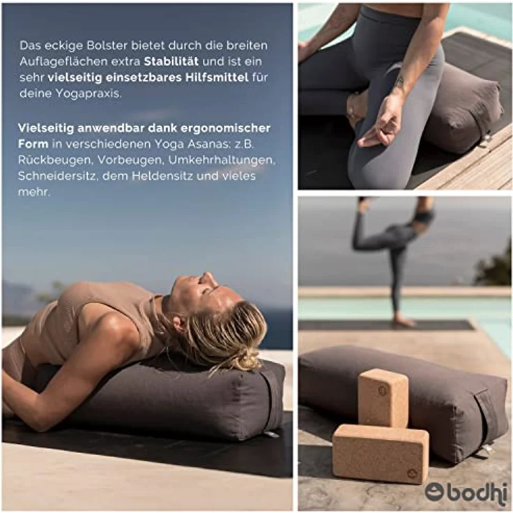 Bodhi Yoga Salamba Bolster Eco | Waschbarer Bezug aus 100% Bio-Baumwolle | Yogarolle eckig mit Bio Dinkelfüllung | Yogakissen groß für Restoratives Yoga | Maße: 63,5 x 26,5 x 20,5 cm (Natur) – Bild 5