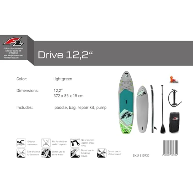 F2 SUP Set Drive 12'2" lightgrey, vielseitiges Stand Up Paddle Board mit robustem 6" Dropstitch-Material und rutschfestem Diamond-Cut-EVA-Deckpad – Bild 6
