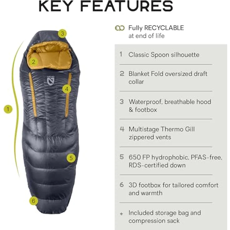 Nemo Equipment Disco 15, Daunenschlafsack mit RDS-zertifizierter Füllung, wasserabweisend, kompaktes Design für Outdoor-Aktivitäten – Bild 2