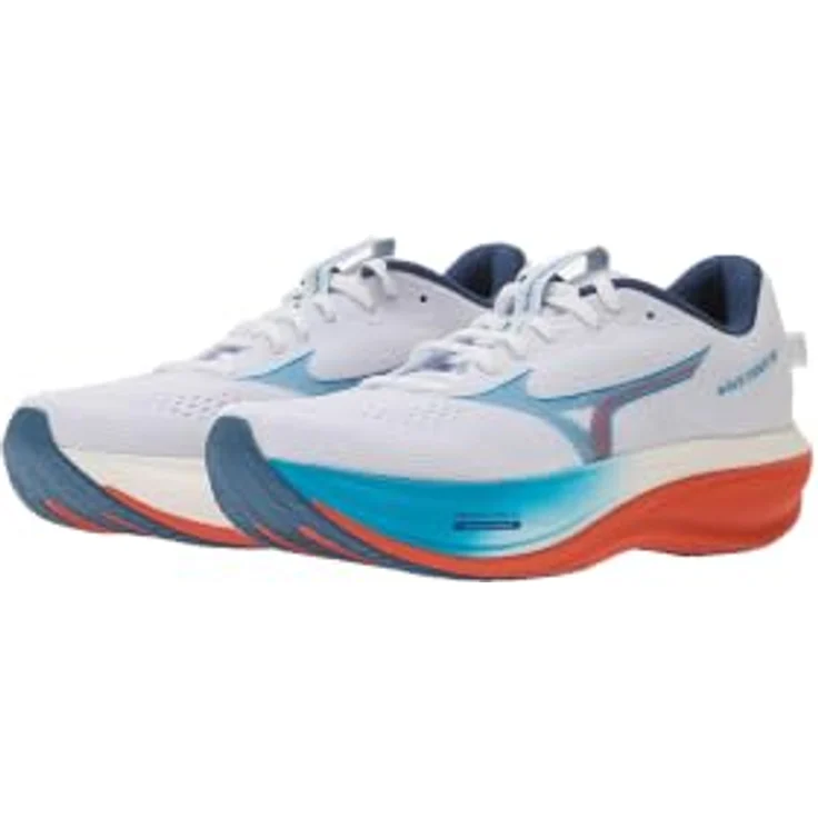 Mizuno Wave Rider 30 (M), Laufschuh mit Mizuno Enerzy Nxt Dämpfung und AIRmesh-Obermaterial, Weiß/Blau/Jewel/Orange, Größe 46.5 – Bild 1