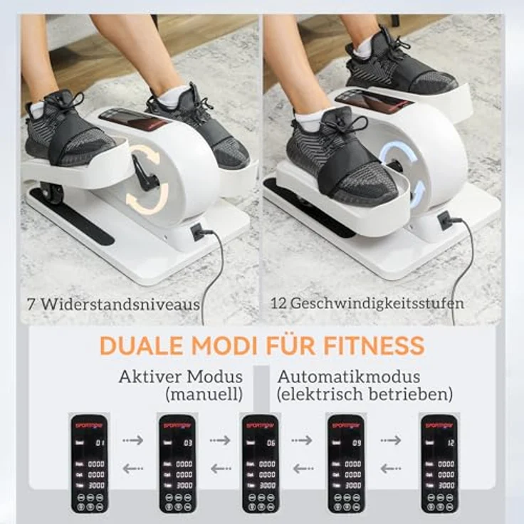 SPORTNOW Mini Ellipsentrainer, elektrischer Untertisch Crosstrainer mit 12 Geschwindigkeiten, 7 Widerstandsstufen, Fernbedienung und LED-Display, Weiß/Schwarz – Bild 3