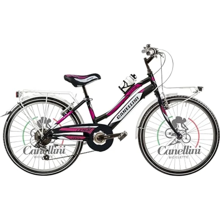 BICICLETTE CANELLINI LINCY Mädchenfahrrad MTB 24 Zoll (61 cm), 6 Gänge, schwarz/pink – Bild 1