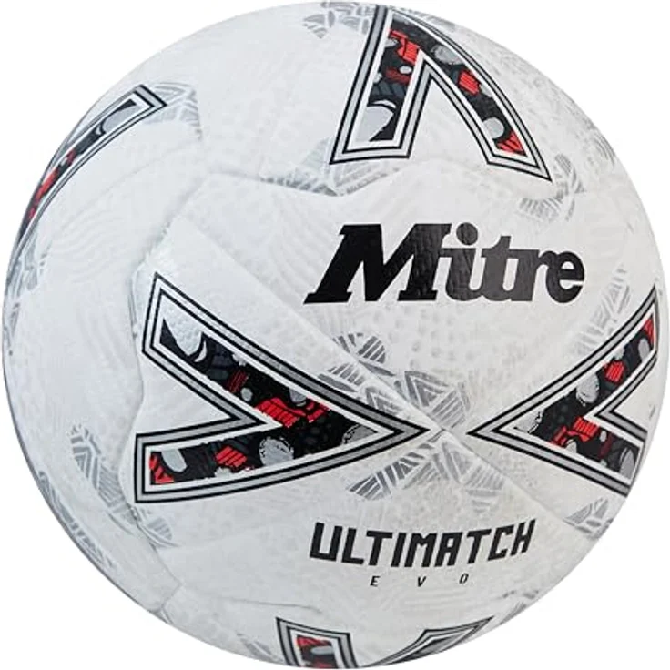 Mitre Ultimatch Fußball, verbesserte Kontrolle, zusätzliche Haltbarkeit, FIFA Basic-zertifiziert, Weiß/Offwhite/Trophäensilber, Größe 5 – Bild 3