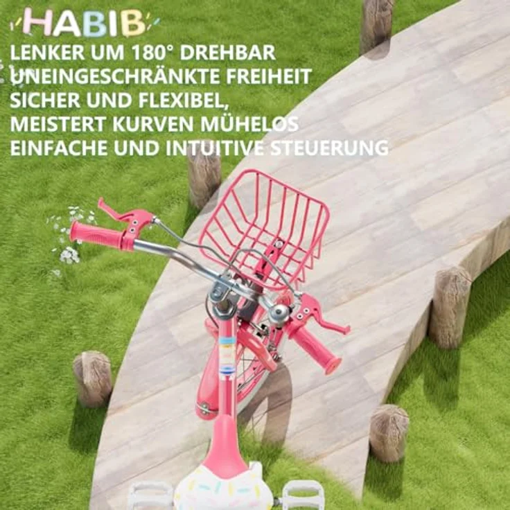 Habib Gruppe Kinderfahrrad für Mädchen, Komplettset mit Schutz-Set und höhenverstellbarem Sattel, Karbonstahl, pink – Bild 4