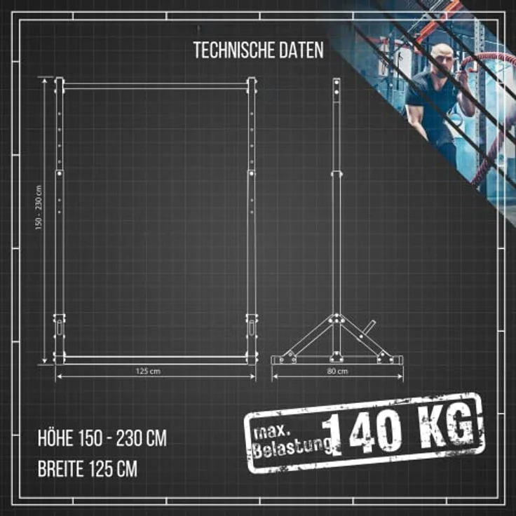 K-Sport: Stationäre Klimmzugstange bis 140kg, mit Pull-Up Bar & Halter für Gewichte I Klimmzugturm für Muskeltraining I Pull Up Mate, inkl. E-Book – Bild 5