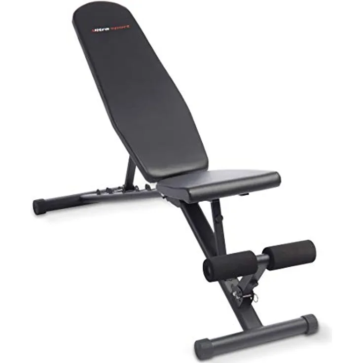 Ultrasport Universal-Hantelbank, Trainingsbank klappbar und belastbar bis 500 kg, vielseitig zuhause einsetzbar als Fitnessbank oder Bauchmuskeltrainer und bei Nichtgebrauch schmal zusammenklappbar