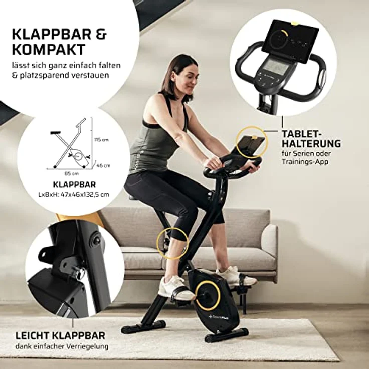 SportPlus X-Bike Heimtrainer klappbar für zuhause, mit 8 Widerstandsstufen, Display mit Smartphone- & Tablethalterung, App-Kompatiblität, bis 110 kg belastbar – Bild 5