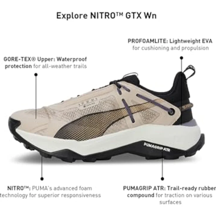 Puma Explore Nitro GTX Wns, Damen Wanderschuhe mit GORE-TEX, beige, max. Dämpfung und PUMAGRIP ATR Sohle – Bild 6
