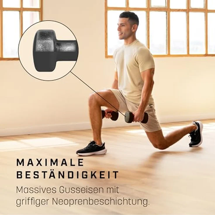 KG Physio Hantelset mit A3-Übungsposter - Neopren Kurzhanteln 2er Set - Fitness Gewichte aus Gusseisen - Schweißabweisendes Kurzhantelset für Frauen und Männer - 10 kg, Schwarz – Bild 4