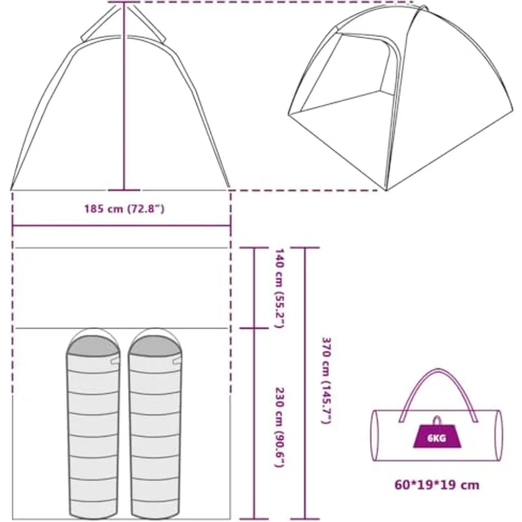 vidaXL Kuppelzelt, leicht und wasserdicht, 5.90 kg, inkl. Tragetasche und Bodenanker – Bild 3
