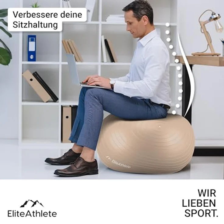 EliteAthlete Gymnastikball Sitzball Büro ergonomisch mit Anti Burst System - Fitness Pilates Schwangerschaft - Schwangerschaftsball Fitnessball Yogaball - Yoga Ball 65cm inkl. Luftpumpe - Preisvergleich – Bild 3