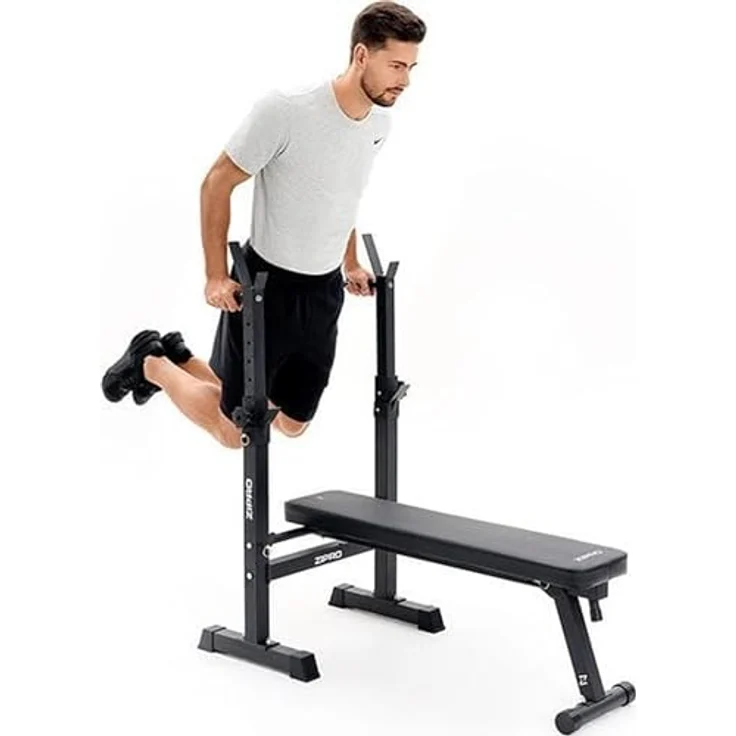 Zipro Bankdrücken Bank Core, Fitnessbank mit verstellbaren Hantelablagen, klappbar Bench Press, Drückerbank mit Liegestützgriffen, Gesamtbelastbarkeit 230kg, Kraftstation ohne Stange – Bild 3