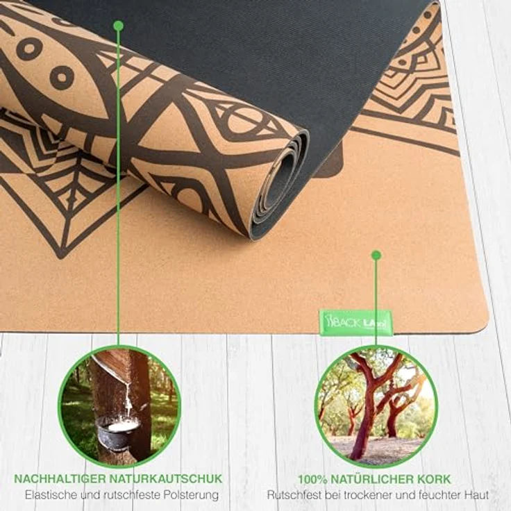 BACKLAXX ® Yogamatte Kork XXL mit Naturkautschuk - Yoga Matte nachhaltig, rutschfest, inkl. (ERLEUCHTUNG - XL) - Preisvergleich – Bild 3