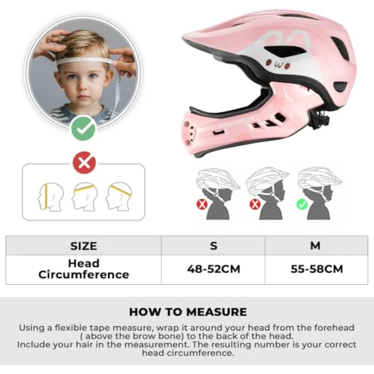 Rockbros TT-32002, Kinder Fullface Fahrradhelm Größe M, rosa, abnehmbarer Kinnschutz, belüftet, leicht – Bild 6