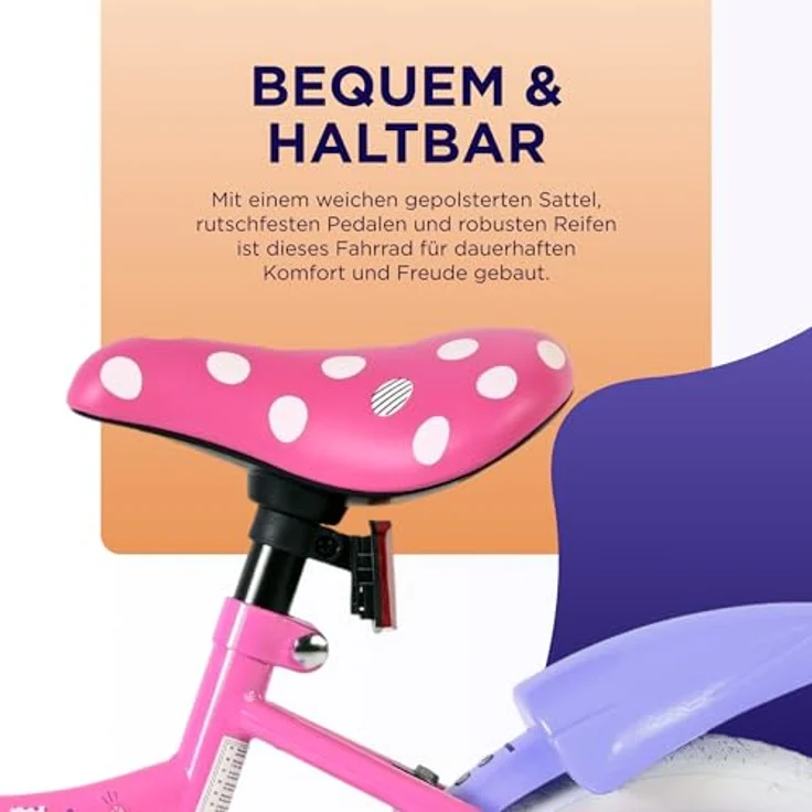 Volare Kinderfahrrad Minnie, 12 Zoll, rosa, mit Handbremse, Rücktrittbremse und abnehmbaren Stützrädern, für Mädchen – Bild 5