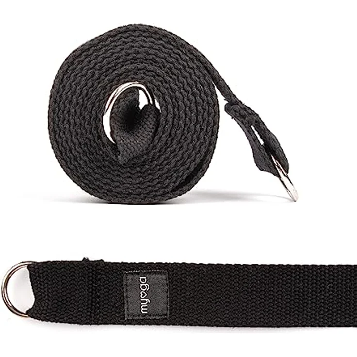 Myga 2-in-1 Yoga Gurt, Dehnungs- und Flexibilitätshilfe mit verstellbarem Tragegurt für Yogamatten, 180 cm, schwarz – Bild 1