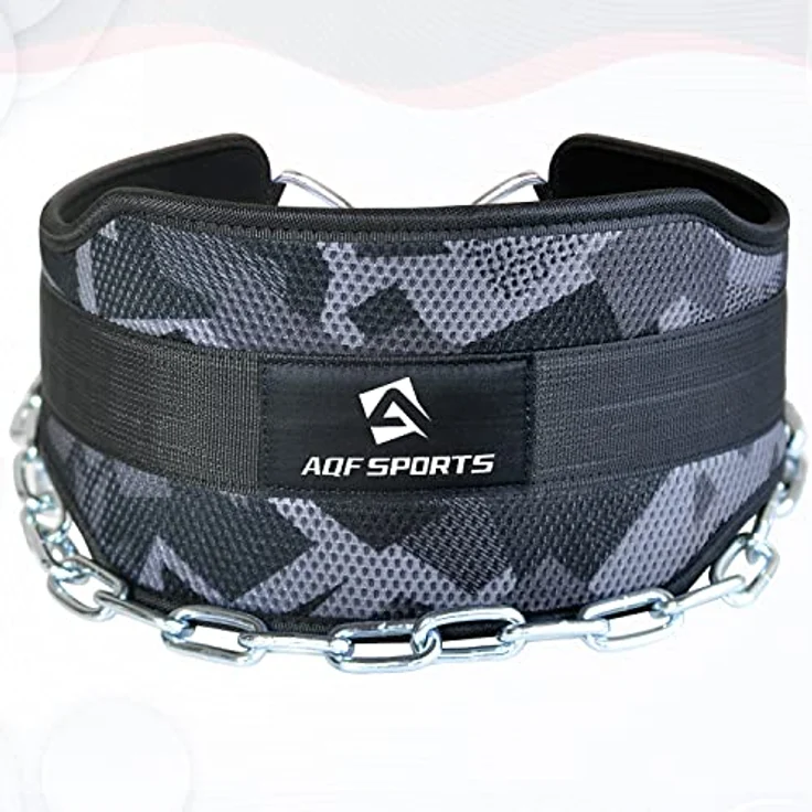 AQF Dip Gürtel Mit Stahlkette, Neopren Fitness Gewichthebergürtel, Gewichtsgürtel, Bodybuilding Dip Belt, Dipgürtel Kraftraining Gürtel Dips Herren Damen (Graues Camo) – Bild 2