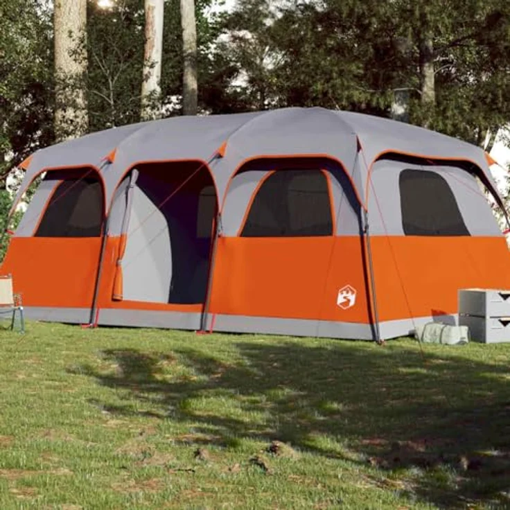 vidaXL Familienzelt, Campingzelt für 10 Personen, wasserdicht mit abnehmbarem Überzelt, grau, Outdoor Trekkingzelt mit Netzfenstern und E-Anschluss – Bild 2