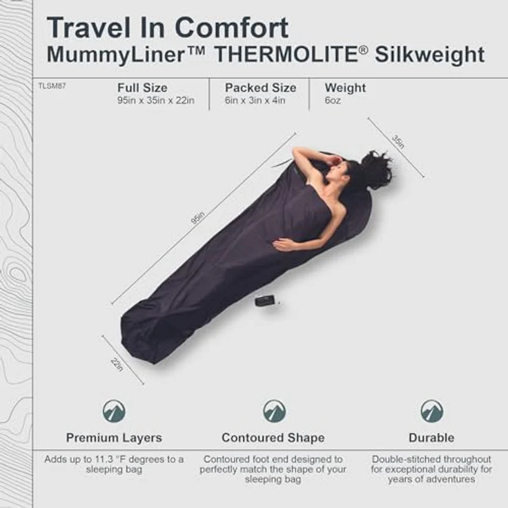 Cocoon Mummy-Liner Schlafsack, 241 cm, Thermolite und Seide, +6,3 °C Wärmeleistung, leicht und schnelltrocknend – Bild 4