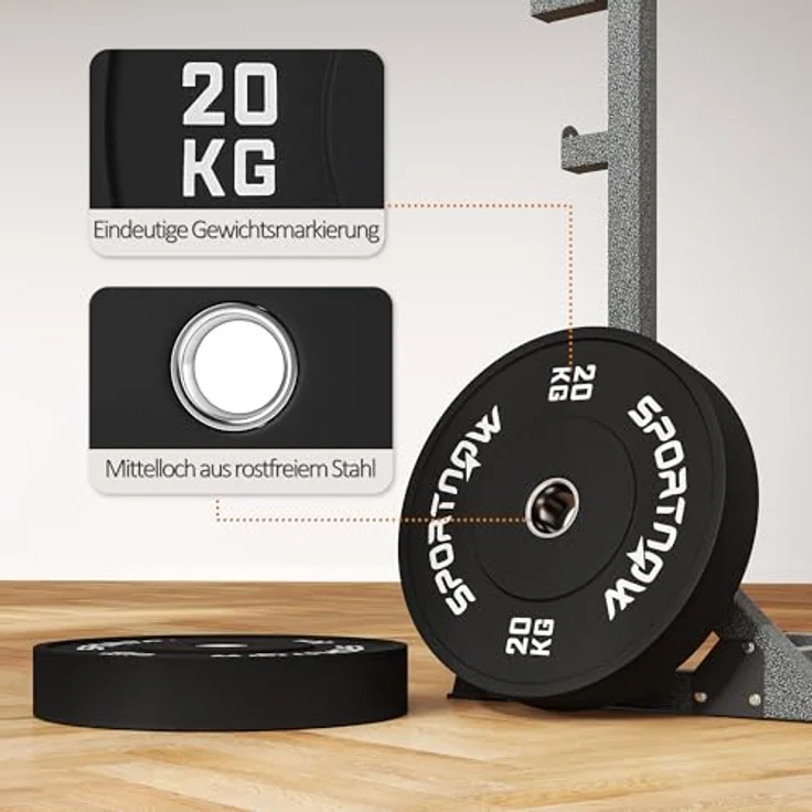 SPORTNOW Hantelscheiben 2er-Set, 2 x 20kg, Gummigewichte mit 5 cm Bohrung für Olympiastangen, Schwarz – Bild 5