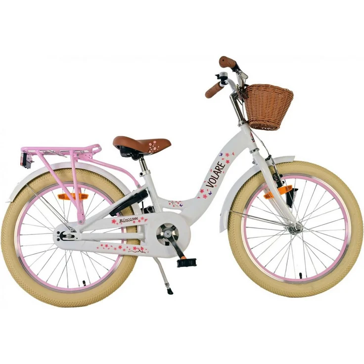 Volare Blossom Kinderfahrrad für Mädchen, 20 Zoll in Weiß, Vorderradbremsen, Geschlossener Kettenschutz, Verstellbarer Lenker