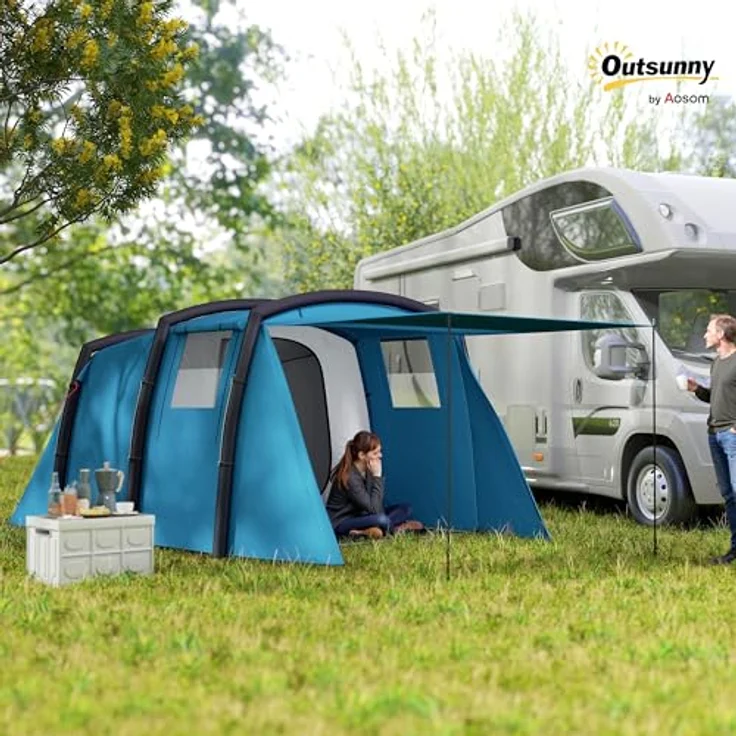 Outsunny Aufblasbares Campingzelt für 3-6 Personen, wasserdicht und UV50+, schnelles Aufstellen mit Luftpumpe, geräumiges Familienzelt für 3 Jahreszeiten, winddicht – Bild 2