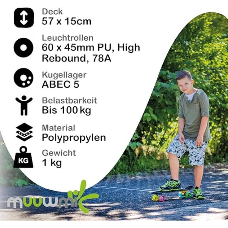NoRules Skateboard ABEC 5 Fun pink mit Leuchtrollen – Bild 7