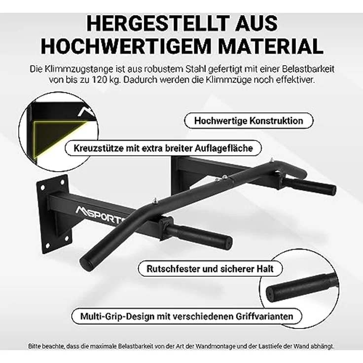 MSPORTS Klimmzugstange für Wandmontage inkl. Montageanleitung und - Zubehör | Reckstange – Bild 3